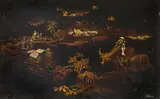 Le flutiste gardien de buffles by Lam Son, Panneau en bois laqué polychrome signé en bas à droite, sold Mar 2023