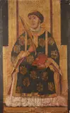 Saint Laurent by Pere Espalargues the Younger, Panneau de retable, peinture à l'oeuf et fond d'or sur bois de résineux, en bas du panneau, sold Dec 2025