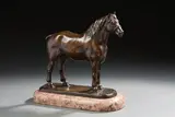 Cheval de trait by Pierre Stenne, Épreuve en bronze à patine brune nuancée, sold Dec 2025