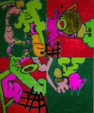 Afrofuturo by Alex Anyaegbunam, 2023, Pastel, spray, aérosol et marqueur sur toile signé, sold Nov 2023