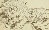 Paysage by Jules-Émile Zingg, Encre, lavis d'encre et crayon sur papier, annoté et signé en bas à droite Dimensions :, sold Oct 2023