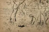 Le déjeuner sur l'herbe by Jules-Émile Zingg, Crayon et encre noir sur papier signé en bas à droite, sold Oct 2023