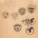 Têtes diverses, circa 1930-1934 by Julio González, Crayon noir sur papier, sold Oct 2023