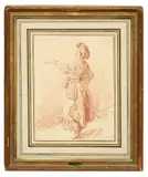 Jeune danseuse au turban vue de profil gauche by Jean-Baptiste Le Prince, Sanguine, petites rousseurs et tâche Dimensions :, sold May 2023