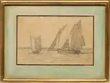 Bateaux de pêche by Eugène Boudin, Crayon Cachet de la signature en bas à droite, sold May 2023