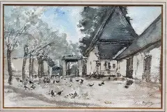 Édouard-Jacques DUFEU (1836-1900) La basse-cour by Edouard-Jacques Dufeu, Aquarelle signée en bas à droite, sold May 2020