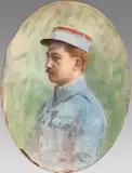 Portrait de militaire en buste by Manuel Robbe, Pastel à vue ovale signée sur le bas, sold May 2020