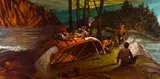 Untitled (Mending the Canoe) (#00487) by Kuba Bryzgalski, oil on canvas, sold Feb 2026