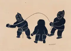 Skipping (0345) by Agnes Nanogak, 1970, stonecut on paper, sold Jan 2026