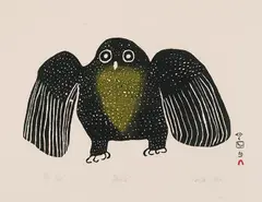 Owl (00473) by Pauta Saila, stonecut on paper, sold Jan 2026