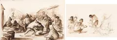 Boys Wrestling during Break at Port Harrison / Sugluk Village (two works) (00372 / 00334) by John August Groth, watercolour on paper, sold Jan 2026