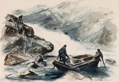 Ship's Water Party Near Lake Harbour (00188) by John August Groth, watercolour on paper, sold Jan 2026