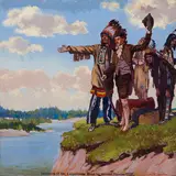 Discovery of the Coppermine River by Samuel Hearne by Frank Hans Johnston, 1922, oil on canvas board, sold Nov 2025