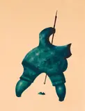Man Hunting at Seal Hole by Niviaqsi, sealskin stencil on paper, sold Nov 2025