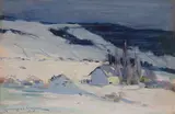 Winter in Laurentian Mountains, Canada by Clarence Gagnon, oil on board, sold Nov 2025