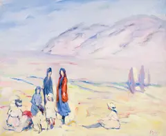 Children and Nannies by the Sea by Henrietta Shore, oil on canvas, sold Nov 2025