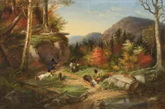Indian Hunters Camping by Cornelius Krieghoff, 1861, oil on canvas, sold Nov 2025