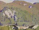 Algoma Sketch CIV, River and Mountain by Lawren Harris, oil on board, sold Nov 2025
