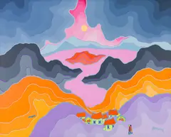 Waving Hills by Ted Harrison, 1988, acrylic on canvas, sold Nov 2025