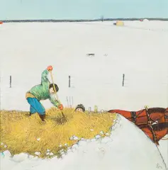 Hauling Hay by William Kurelek, 1976, mixed media on board, sold May 2025