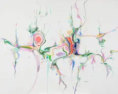 99 Goes Hollywood by Alex Janvier, 1988, acrylic on canvas, sold May 2025