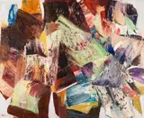 Composition by Marcelle Ferron, 1960, oil on canvas on board, sold May 2025