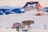 Les Éboulements, Ice Harvest by Clarence Gagnon, oil on panel, sold May 2025