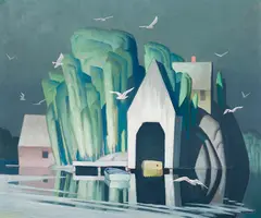 Holiday Island by A. J. Casson, oil on canvas on board, sold May 2025