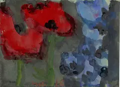 Mohn und Rittersporn by Klaus Fußmann, 1986, Tusche und Gouache auf grünem Papier (aus einem Skizzenbuch), sold Nov 2019
