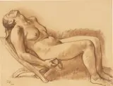 Mujer reposando en una silla by Francisco Zúñiga, 1975, Braune Farbkreide auf bräunlichen Bütten, sold Jun 2019