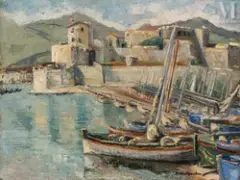 Le port de Collioure by Stefania Ordyńska-Morawska, Huile sur toile, sold Nov 2022