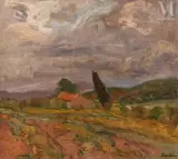 Maison au toit rouge en Provence by Zygmunt Landau, Huile sur toile marouflé sur carton, sold Nov 2022