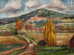 La plaine de Bormes-les-Mimosas by Jean Miscelas Peske, Huile sur toile, sold Nov 2022