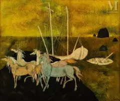 Chevaux sauvages by Felix Varlamichivili dit Varla, Huile sur toile, sold Nov 2022