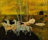 Chevaux sauvages by Felix Varlamichivili dit Varla, Huile sur toile, sold Nov 2022