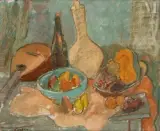 Nature morte aux fruits et à la bouteille by Zygmunt Landau, Huile sur toile, sold Nov 2022