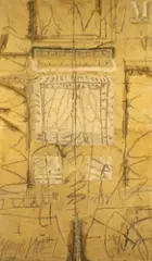 Effigies palimpsestes ivoire sur or by Georges Noël, 1962, Technique mixte (huile, sable, grattage) sur toile, sold Nov 2022