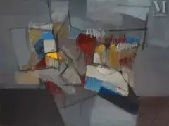 Composition by Bill Parker, 1987, Huile sur toile, sold Nov 2022
