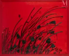 Bouquet sur fond rouge by Thanos Tsingos, Huile sur toile, sold Nov 2022