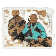 Les Bakroman d'Abidjan by Armand Boua, 2015, Acrylique, huile et goudron sur carton marouflé sur toile (non tendue), sold Apr 2017