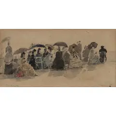 Crinolines sur la plage de Trouville by Eugène Boudin, 1870, Aquarelle et mine de plomb sur papier, sold Mar 2017