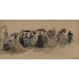 Crinolines sur la plage de Trouville by Eugène Boudin, 1870, Aquarelle et mine de plomb sur papier, sold Mar 2017