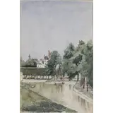 Canal by Henri Harpignies, 1869, Aquarelle sur papier, sold Mar 2017