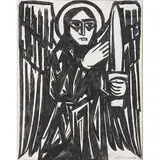 Archange Saint-Michel (série des Archanges guerriers) by Natalia Goncharova, 1914, Crayon et gouache sur papier contrecollé sur carton, sold Mar 2017