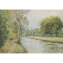 Paysage de rivière avec une église dans le fond by William Fraser Garden, Aquarelle, sold Mar 2017