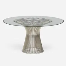 Dining table by Warren Platner, chrome-plated steel, glass, sold May 2023