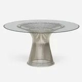 Dining table by Warren Platner, chrome-plated steel, glass, sold May 2023