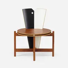 Masque chair by James Evanson, 1987, mahogany, laminated plywood, laminate, sold May 2023