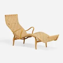 Pernilla 3 lounge chair by Bruno Mathsson, 1942, beech, canvas, upholstery, sold May 2023