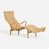 Pernilla 3 lounge chair by Bruno Mathsson, 1942, beech, canvas, upholstery, sold May 2023